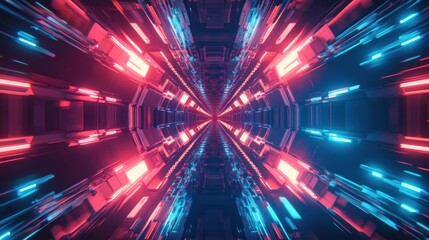 Immersive digital art depicting a futuristic tunnel with vibrant neon illumination