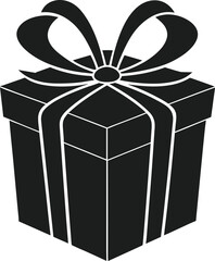 Elegant 3D Gift Box Silhouette with Ribbon Bow - Vector Illustration