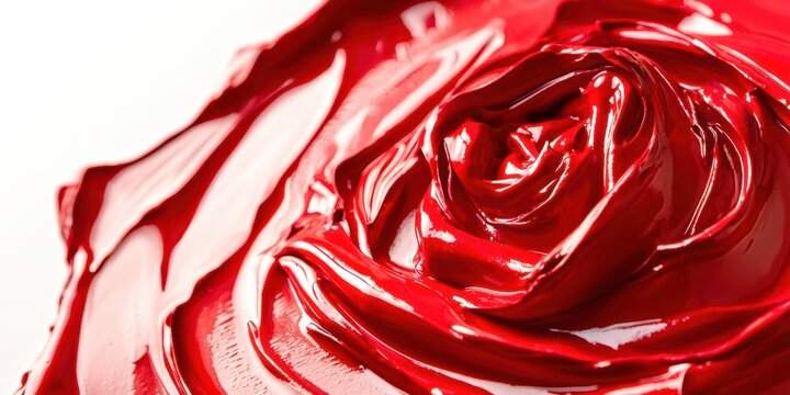 A red blob of paint with a red rose in the middle