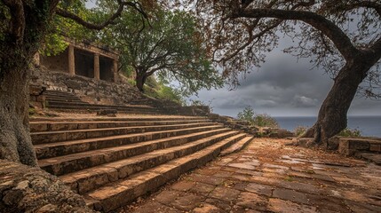 Ancient Stone Steps Leading to the Sea: A Mediterranean Coastal Ruin