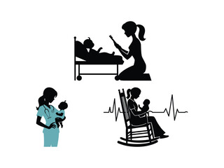 Nurse Mom Silhouette | Medical Mother and Baby Care Illustration