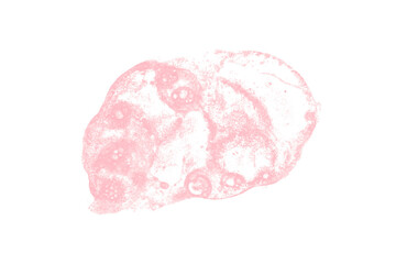 Bright pink watercolor or ink stain with watercolor marks on transparent background.