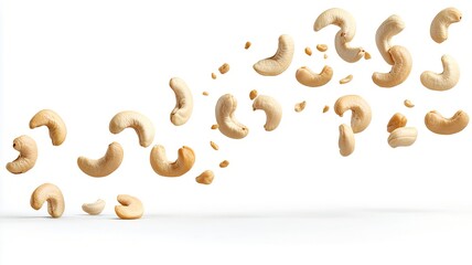 Coffee beans falling and forming a question mark on a white background