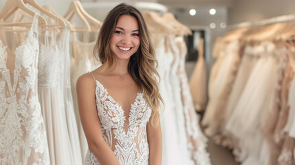 Fototapeta premium Bride trying on a wedding dress.