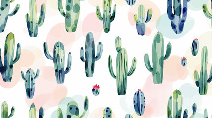 Watercolor pattern cactus on white background