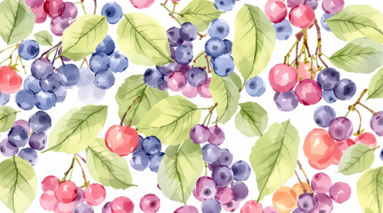 Seamless pattern of red, blue and purple berries on white background, vector