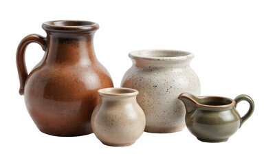 Four Assorted Clay Vases and Pitcher with Transparent Background