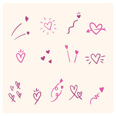 Heart line art set, hand drawn love symbols, isolated vector clip art set
