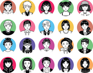 Vector Set of Illustration Unique Avatar Character Profile Collection for Graphic Design