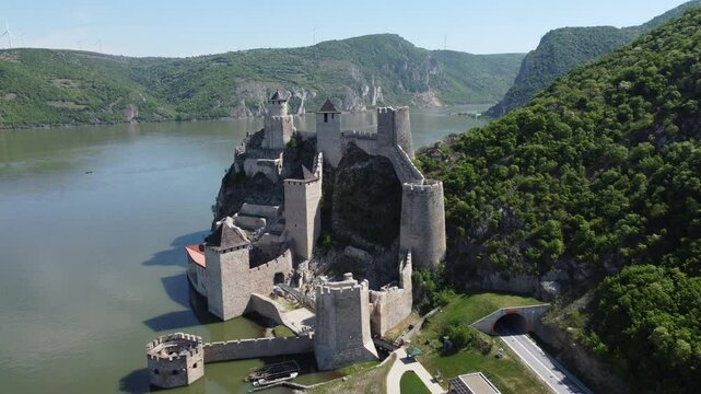 View of Golubac fortress on Danube River in Serbia, Eastern Europe