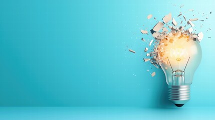 lightbulb idea creative thinking Broken lightbulb with a single glowing filament, representing perseverance and overcoming obstacles.