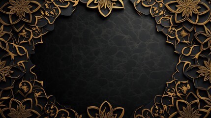Elegant golden floral frame on a dark textured background.