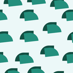 A seamless pattern of green semi-circles with rectangular cutouts on a light background, featuring a modern and abstract vector design, ideal for wallpapers, textiles, packaging, and graphic projects