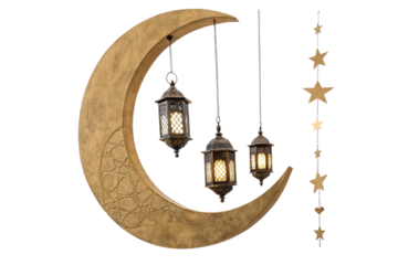 crescent moon and lamp isolated PNG
