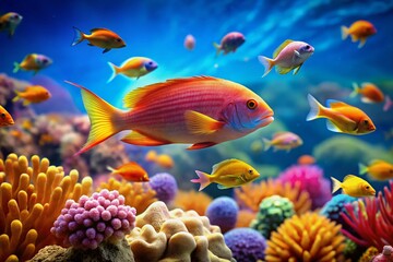 Obraz premium Vibrant Reef Fish: Colorful Underwater Scene with Copy Space