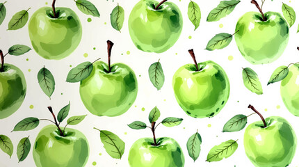Watercolor pattern green apple white background vector