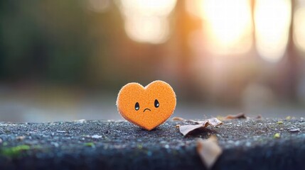 Fototapeta premium heart emotion icon A broken heart icon with a sad face, representing heartbreak and sadness.