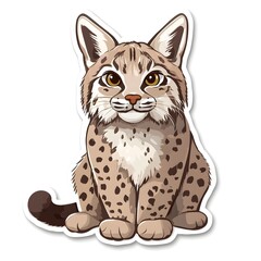 Fototapeta premium Playful Bobcat: A charming and playful illustration of a bobcat, featuring its distinctive spotted coat, attentive eyes, and endearing expression. Perfect for children's books, educational materials.