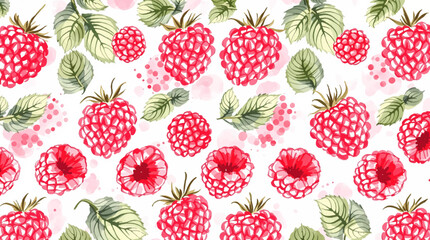 Watercolor pattern featuring raspberries white background