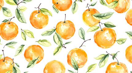 Seamless watercolor pattern of hand drawn orange on a white background