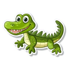 Naklejka premium Playful Alligator: An adorable cartoon alligator with big, expressive eyes and a charming smile, brings a lighthearted feel.