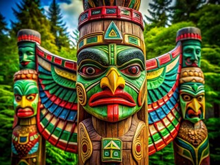 Fototapeta premium Vibrant Totem Pole Colors Abstract Art Photography