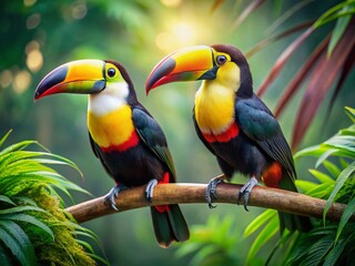 Obraz premium Vibrant Toucans on Branch - Tropical Bird Stock Photo