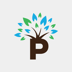 P Letter Tree Symbol Health Care Logo Design