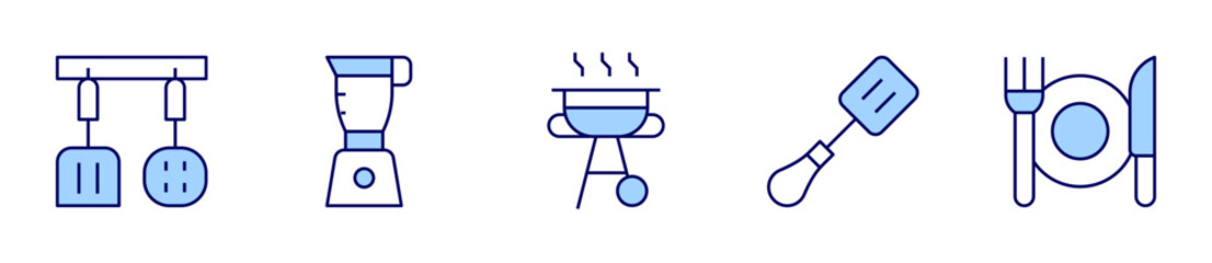 Fototapeta premium barbecue, kitchen utensils, spatula, eating, mixer blender. Utensil Icon vector illustration. Line Duotone style. Editable stroke