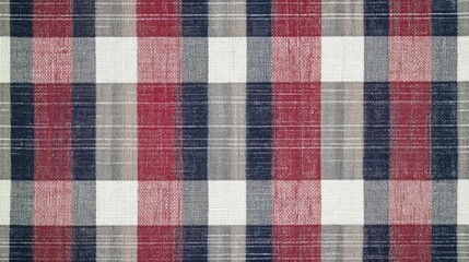 Generative AI, Classic plaid flannel fabric with red, navy, and white tones