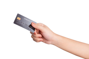 Female hand hold credit card isolated on white background