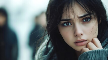 young woman student feeling anxious about school exam overwhelmed by pressure and fear of failure on her way to university in a tense and emotional moment