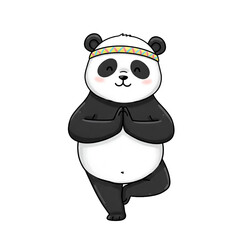 Naklejka premium clipart panda doing yoga .cartoon vector style. transparent background.