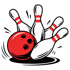  Bowling Strike Illustration  Red Ball Hitting Pins in Action