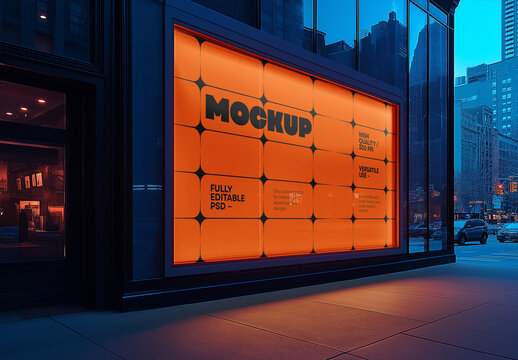 Large Lightbox Billboard Mockup &ndash; Retail Window Advertising Display in Urban Street Scene