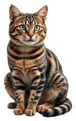 Sitting Bengal cat with yellow eyes and a transparent background