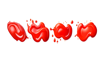 re splashes red smeared ketchup on transparent background