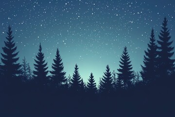 Fototapeta premium Starry Night Sky with Silhouette of Pine Trees in Forest