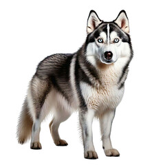 Fototapeta premium Majestic Siberian Husky with Piercing Blue Eyes Standing Upright Transparent Background