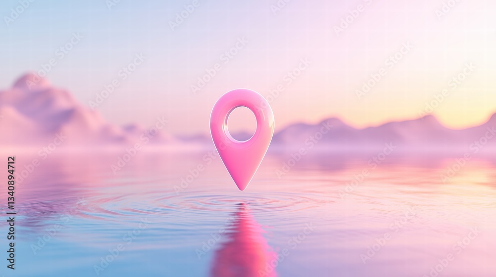 Poster icon pin location marker a 3d rendered pin marker with a glossy finish, floating against a blurred b