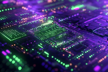 Rising financial graph in a glowing neon grid sharp green and purple lines sleek digital interface futuristic stock market vibe vibrant data flow bold investment energy