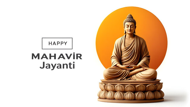 Mahavir Jayanti Celebration with Lord Mahavir Statue in Meditation Pose &ndash; Jainism Festival Greeting