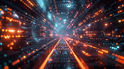 Intricate digital tunnel showcasing ai technology, malware threats, and data protection tools