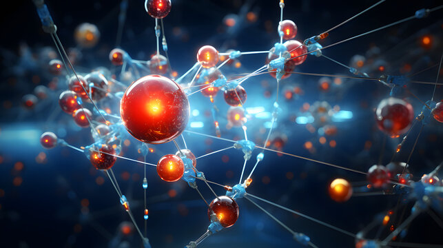 A complex molecule featuring many spheres illustrating the intricacies of the recombination era in an artistic and scientific representation.
