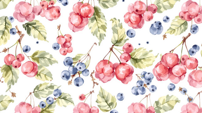 Seamless pattern of red, blue and purple berries on white background, vector
