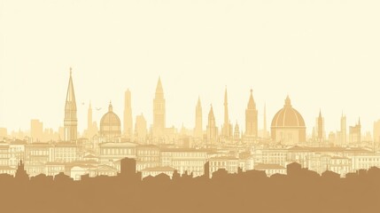 Obraz premium European City Skyline Silhouette, Golden Hour, Calm Atmosphere, Stock Photo