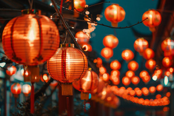 Obraz premium Beautiful holiday composition for happy celebrate chinese festival of lanterns, abstract vivid composition consists of fictional unreal fantastic vision on background