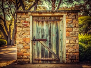 Vintage Photo: No Access Sign, Waterloo Park, Austin, Texas - Retro Building Entrance
