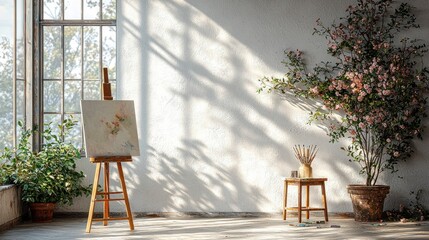 Stylish Art Studio with Clean White Walls and Natural Light
