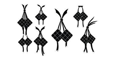 Ketupat Silhouette Vector Icon Set – Eid, Ramadan, and Islamic Tradition Symbols